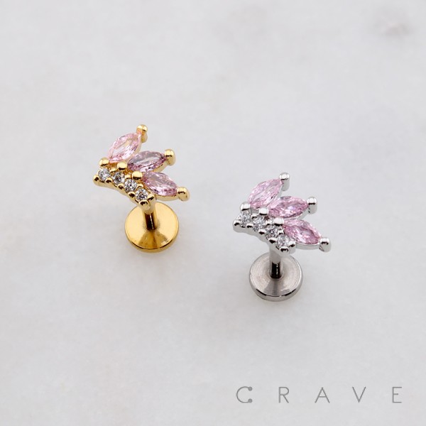 MULTI MARQUISE BRANCH ARCH ROUND BEZEL THREADLESS (PUSH IN) 316L SURGICAL STEEL LABRET SET